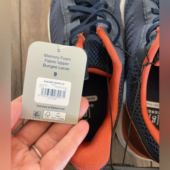 George Navy & Orange knit casual shoes Breathable Mesh & Memory Foam size 9 NWT - Picture 9 of 15